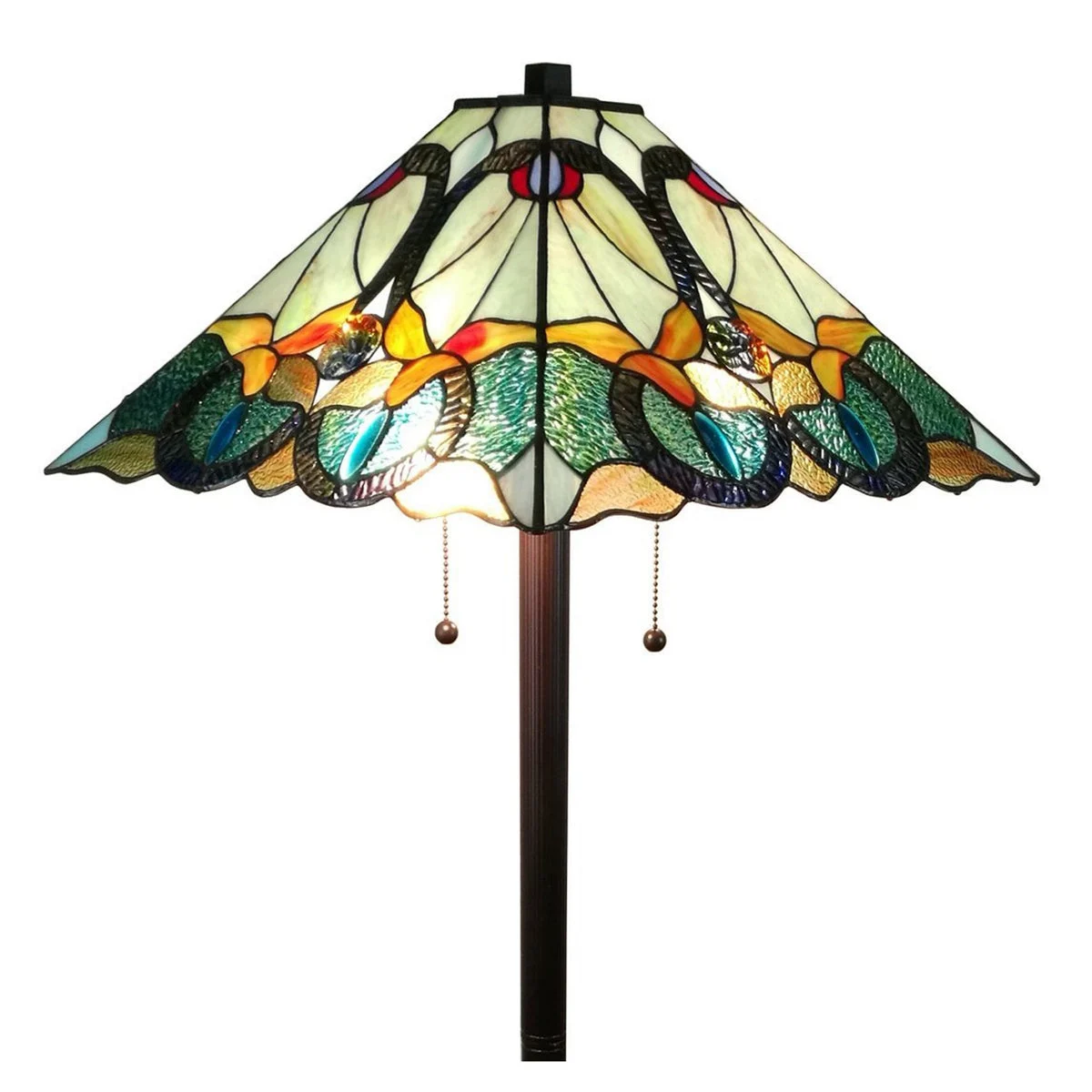 Amora Lighting Tiffany Style Mission Floor Lamp – 63 Inch High Handcrafted Stained Glass Shade with Vintage Metal Base