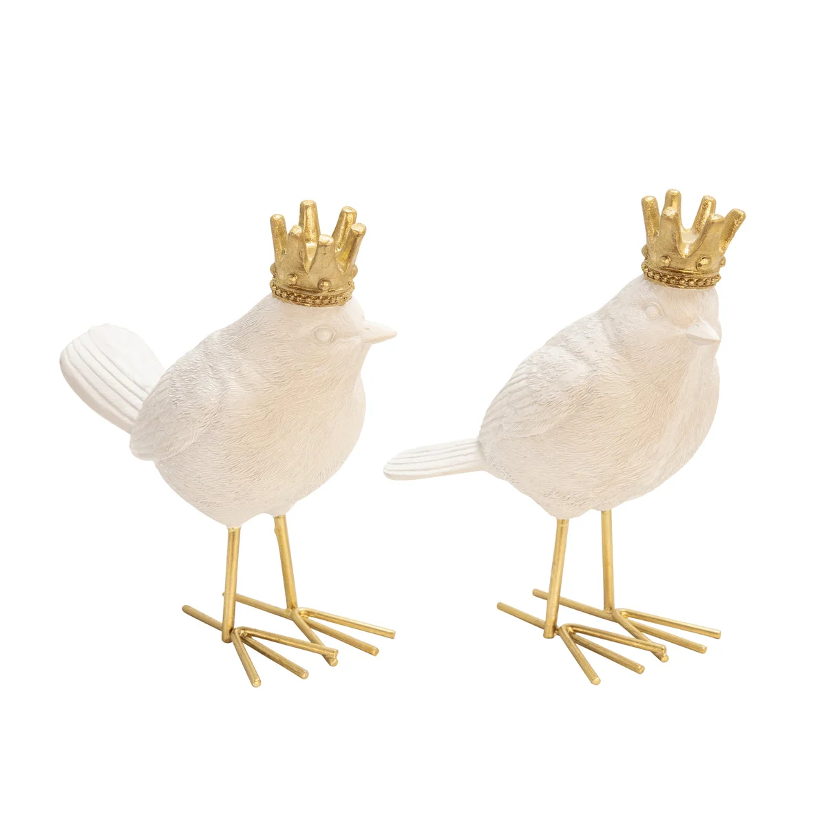 Sagebrook Home AR10431-07 5" Polyresin Birds with Crown, White/Gold, Set of 2