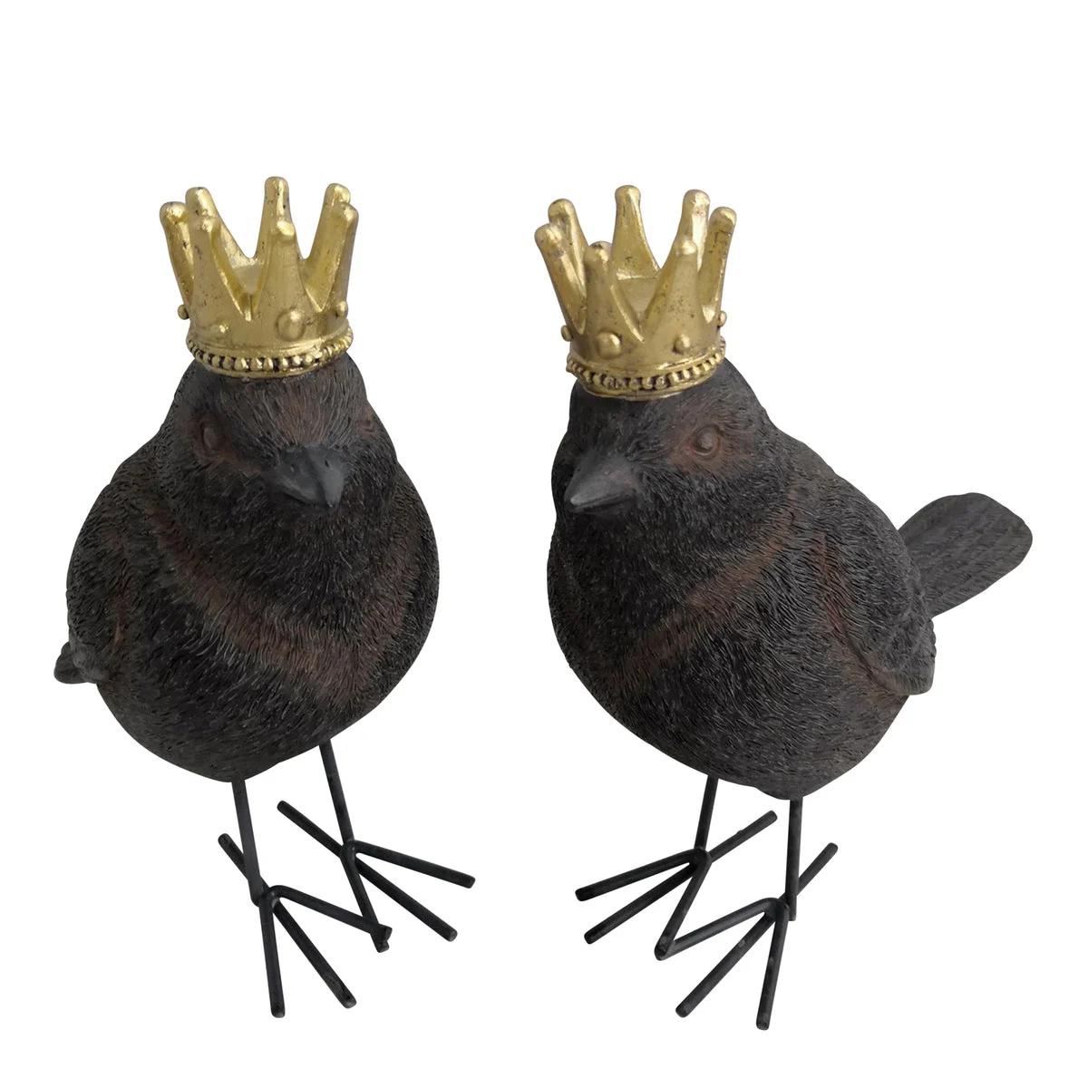 Sagebrook Home AR10431-08 6" Polyresin Birds with Crown, Rust/Gold, Set of 2