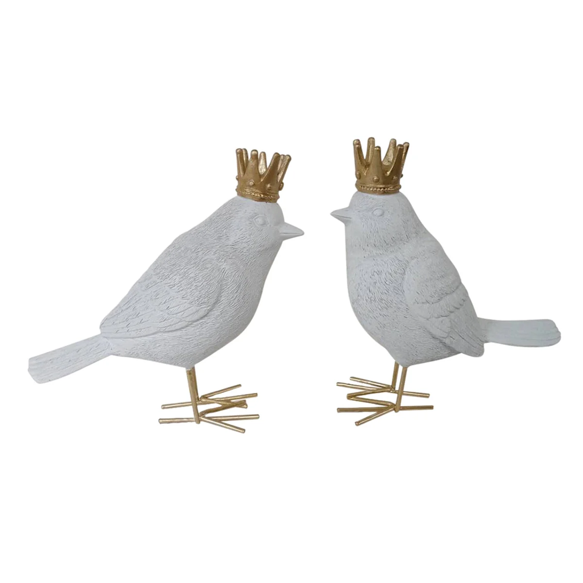 Sagebrook Home AR10431-09 4" Polyresin Birds with Crown, White/Gold, Set of 2