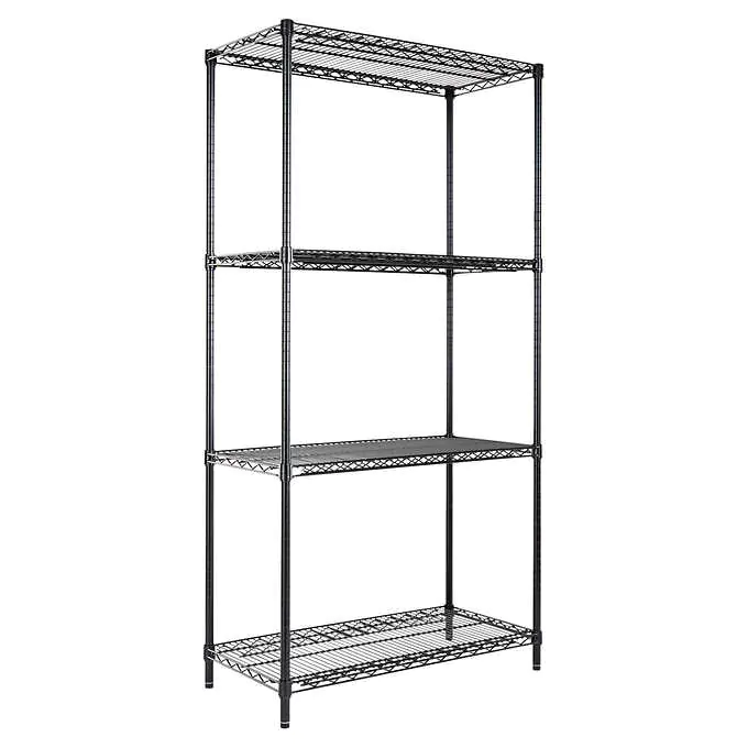 Alera ALESW503618BL Industrial Heavy-Duty Wire Shelving Starter Kit, 4-Shelf, 36w X 18d X 72h, Black