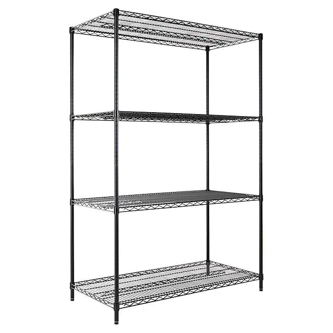 Alera ALESW504824BL Industrial Heavy-Duty Wire Shelving Starter Kit, 4-Shelf, 48″ x 24″ x 72″, Black