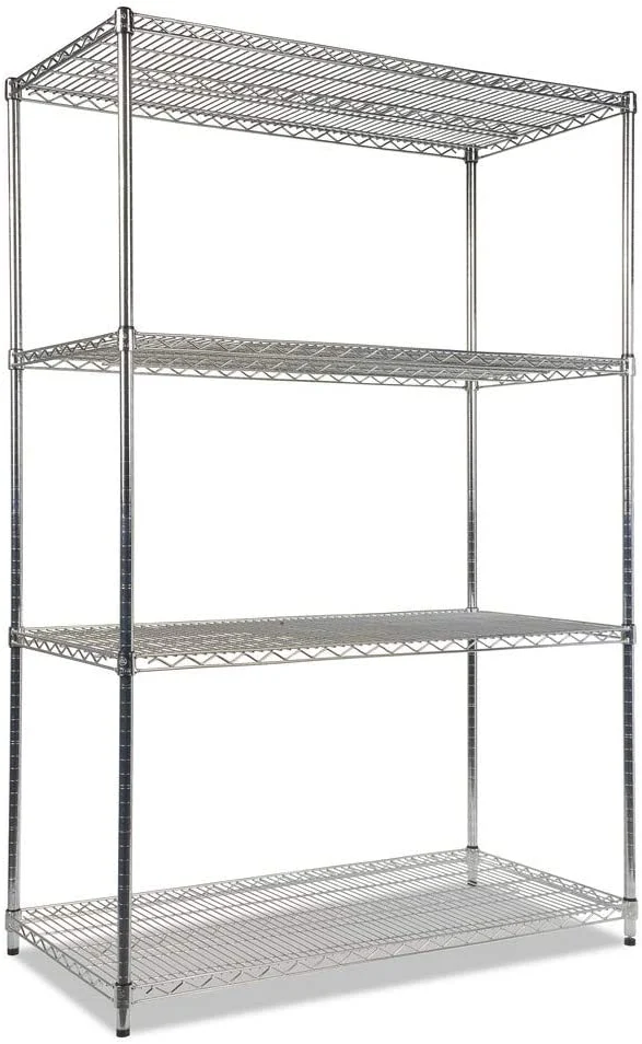 Alera ALESW504824SR Industrial Heavy-Duty Wire Shelving Starter Kit, 4-Shelf, 48″ x 24″ x 72″