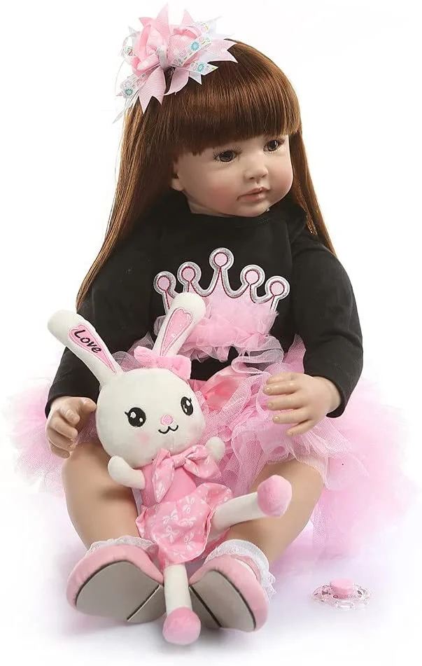 Anano Reborn Baby Dolls 24 inches Realistic Toddler Girl Dolls, (Pink Crown)