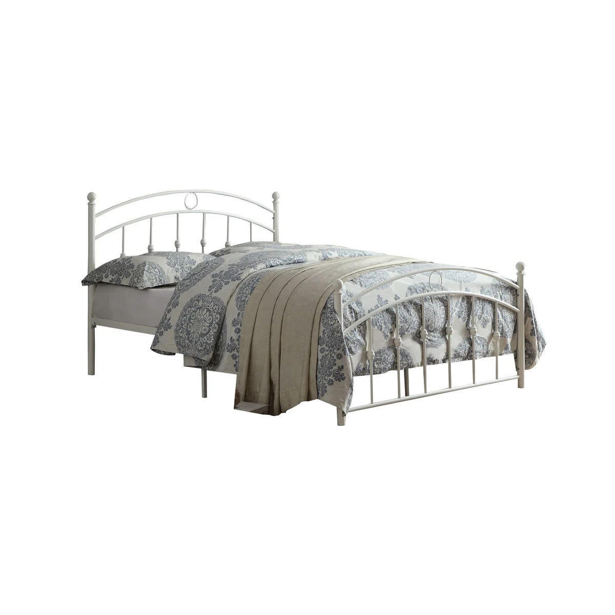 Benzara Arched Shape Full Size Metal Platform Bed with Motif Bars, White