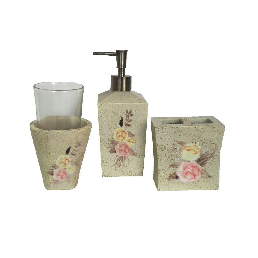 HiEnd Accents Rose floral 4 pc ceramic bath set