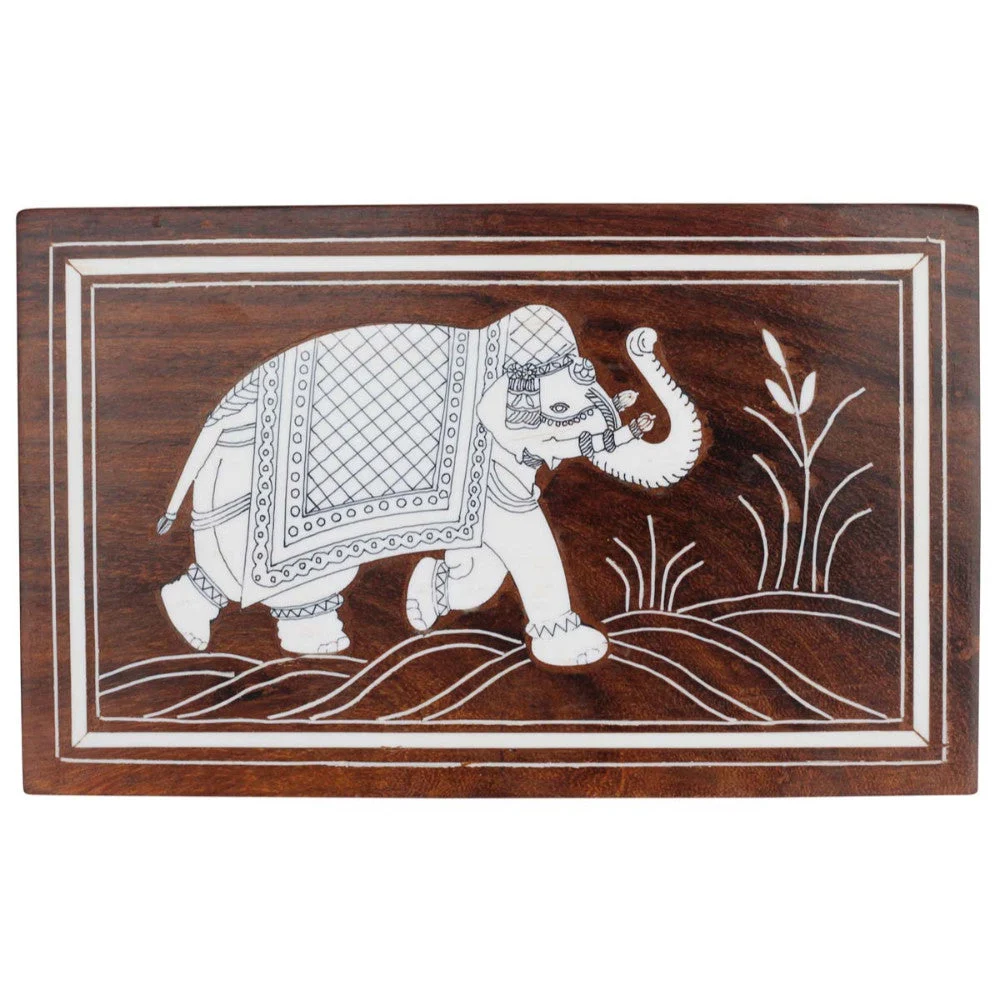 Benzara Handmade Mango Wood Jewelry Box with Elephant Design, Brown