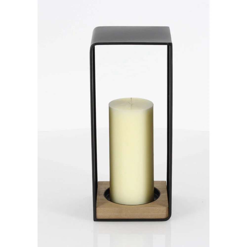 Benzara Emely Metal Wood Candle Holder, Black