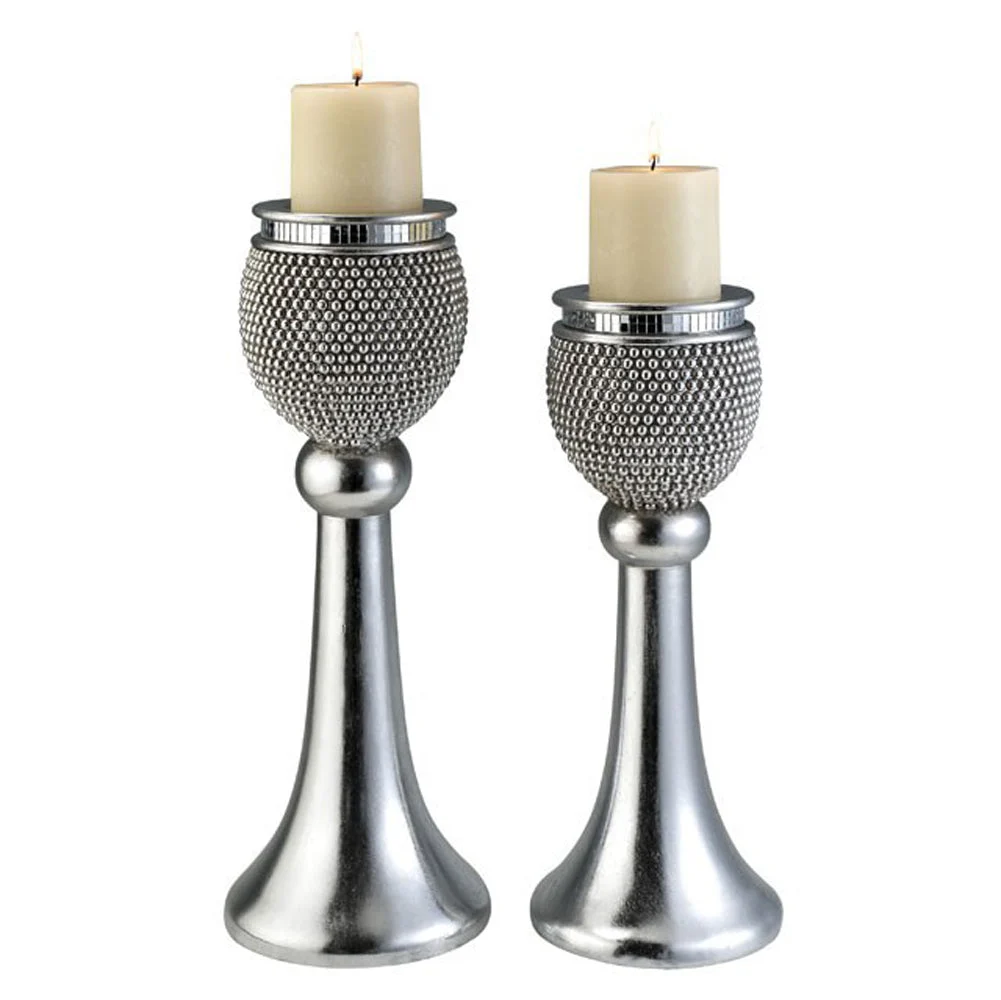 Benzara Sylvia Transitional Candle Holder Set, Pearl Stone, Set of 2
