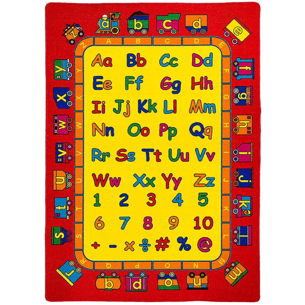 Benzara Abbey Contemporary Kids Area Rug Abc with non Slipping Gel Back, Red