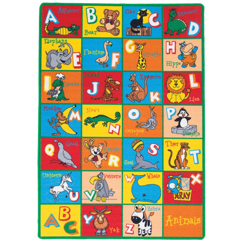 Benzara Abbey Contemporary Kids Area Rug Abc Animals with non Slipping Gel Back, Multicolor