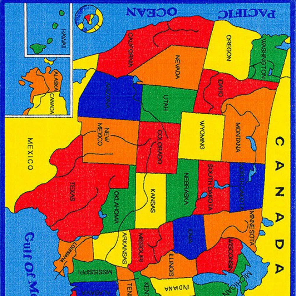 Benzara Abbey Contemporary Kids Area U.S.A Map Rug, Multicolor