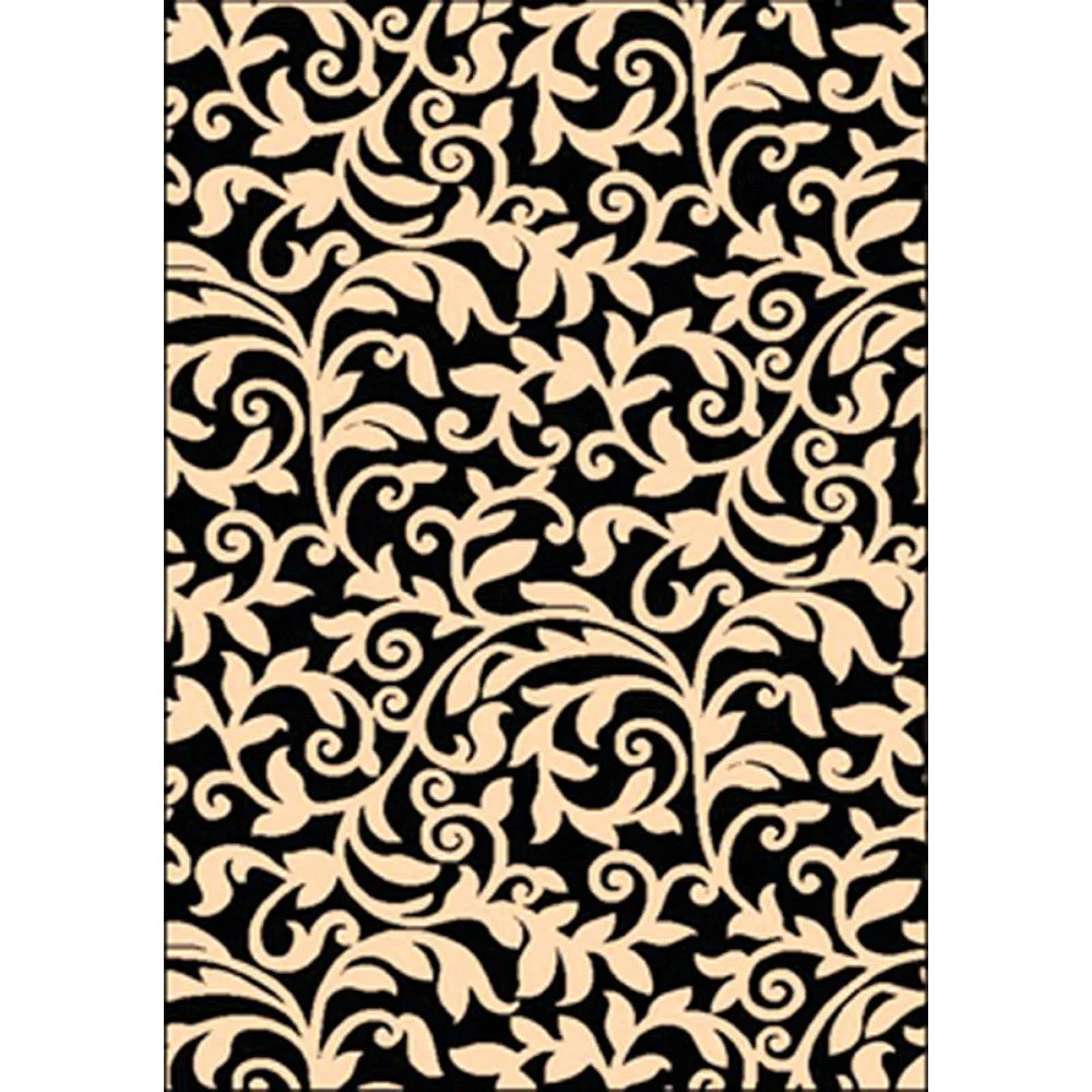 Benzara Namur Contemporary Area Rug, Black Floral Pattern