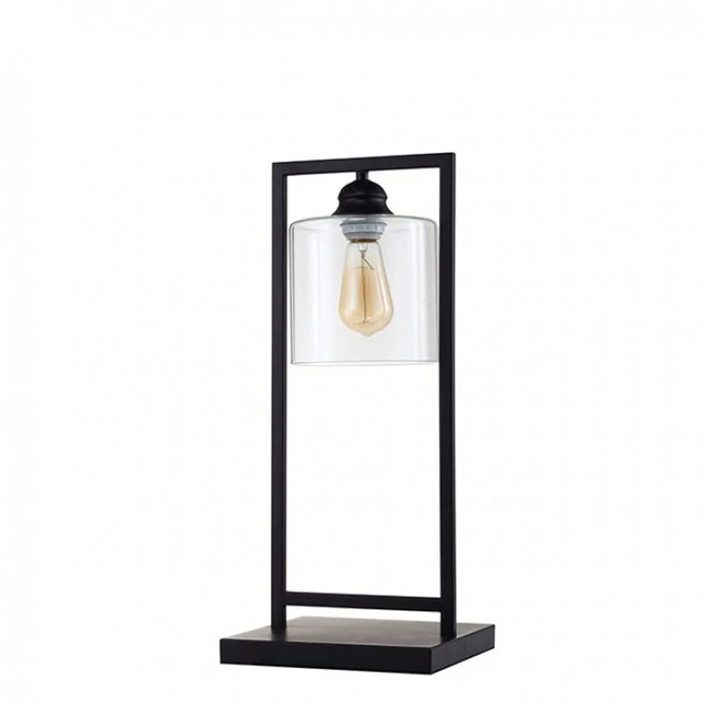 Benzara ZOE Contemporary Table Lamp Metal with Glass, Black