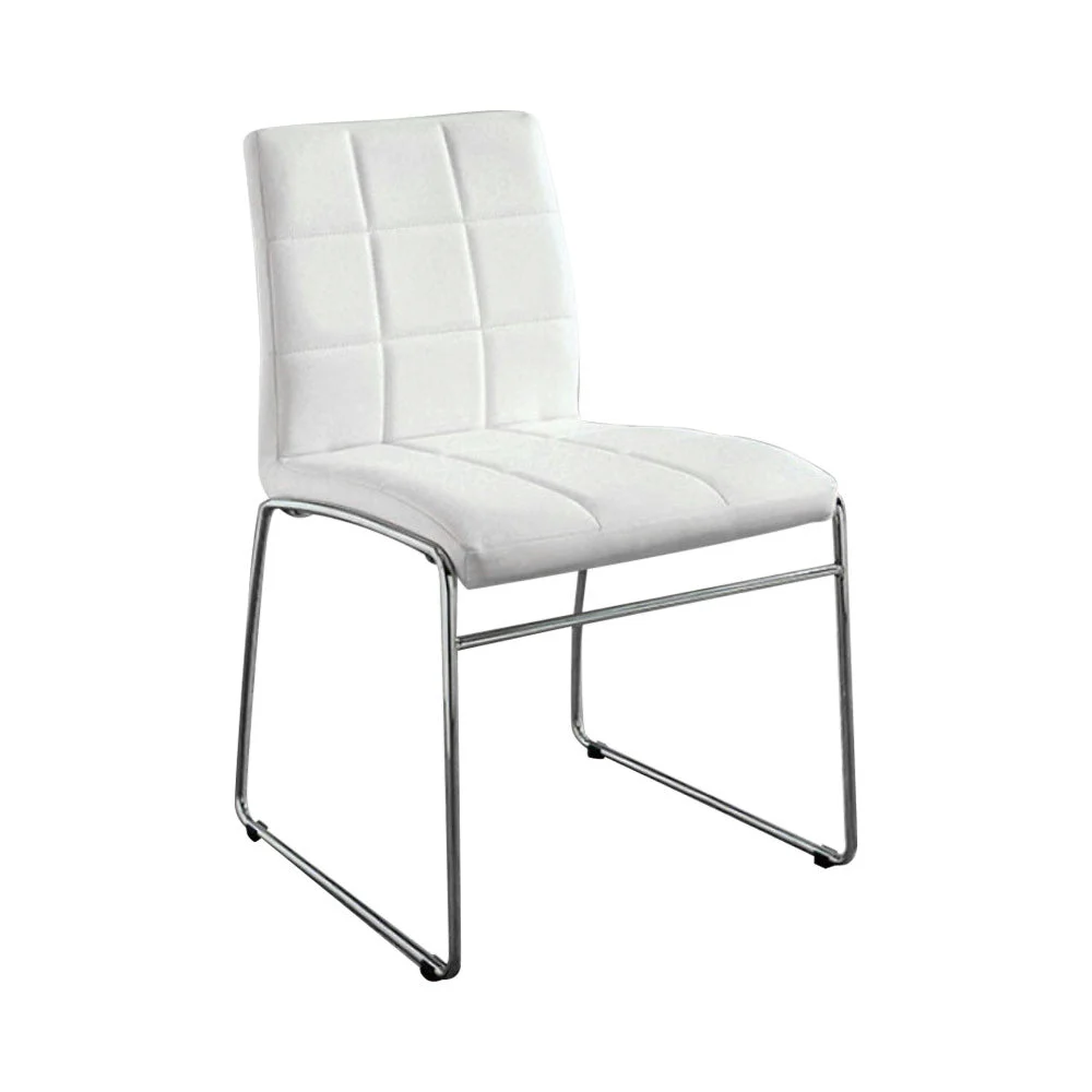 Benzara Oahu Contemporary Side Chair with Steel Tube, White Finish, Set of 2