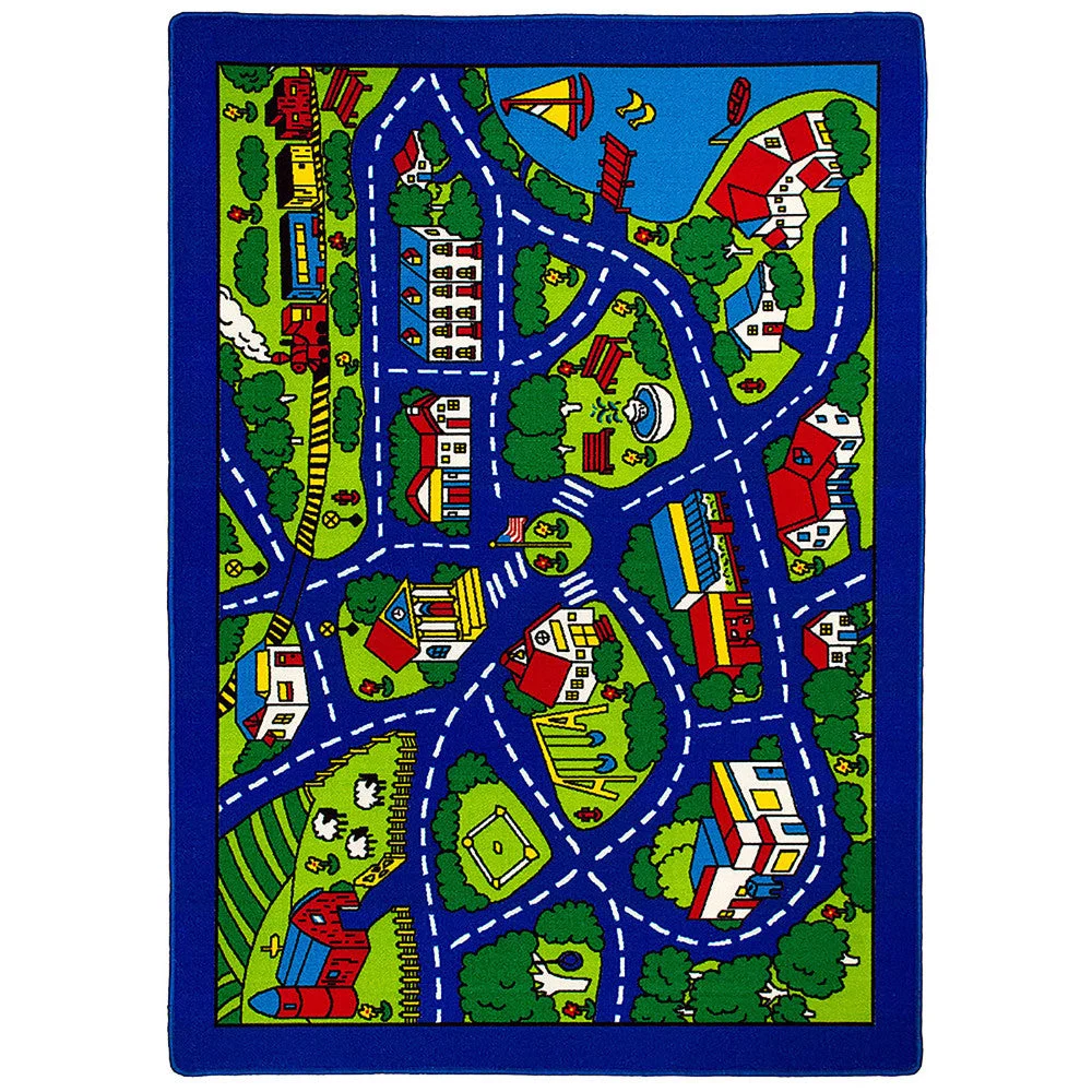 Benzara Abbey Contemporary Kids Area Rug Street Map Blue with non Slipping Gel Back