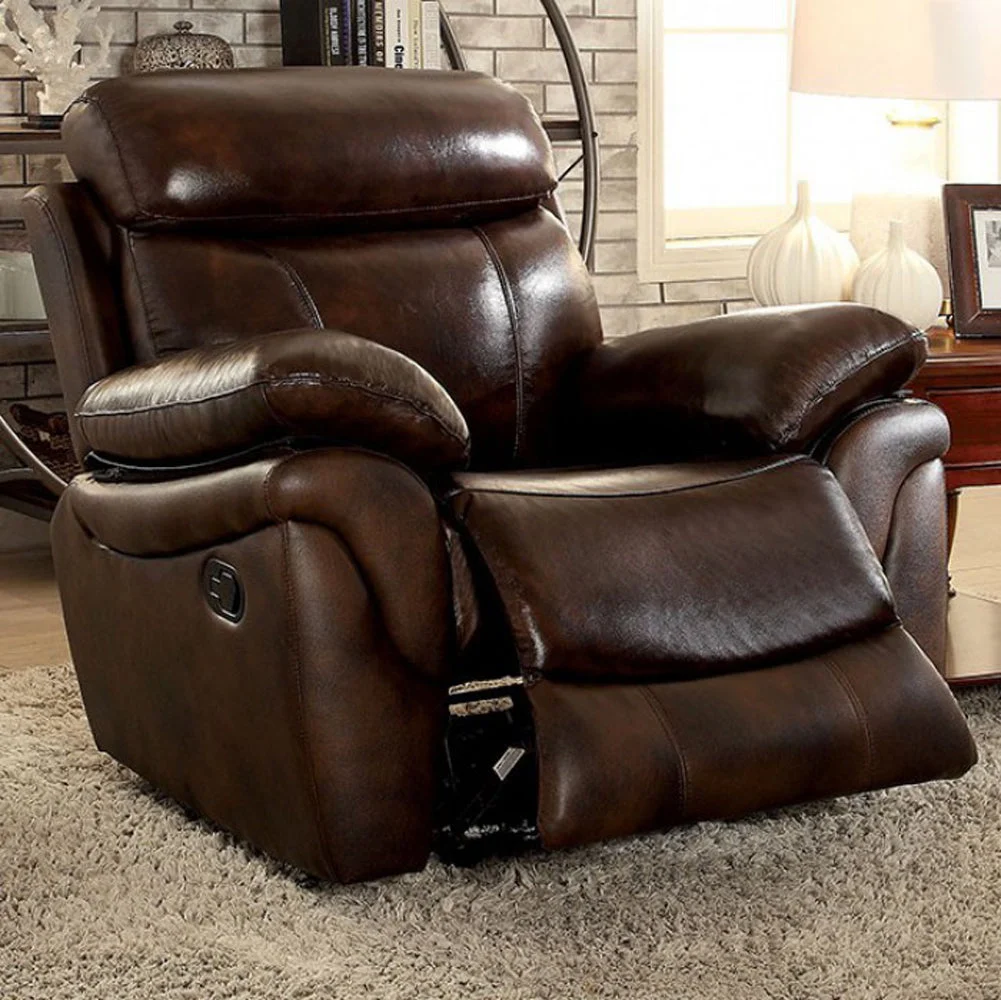 Benzara Kinsley Transitional Recliner, Brown Finish
