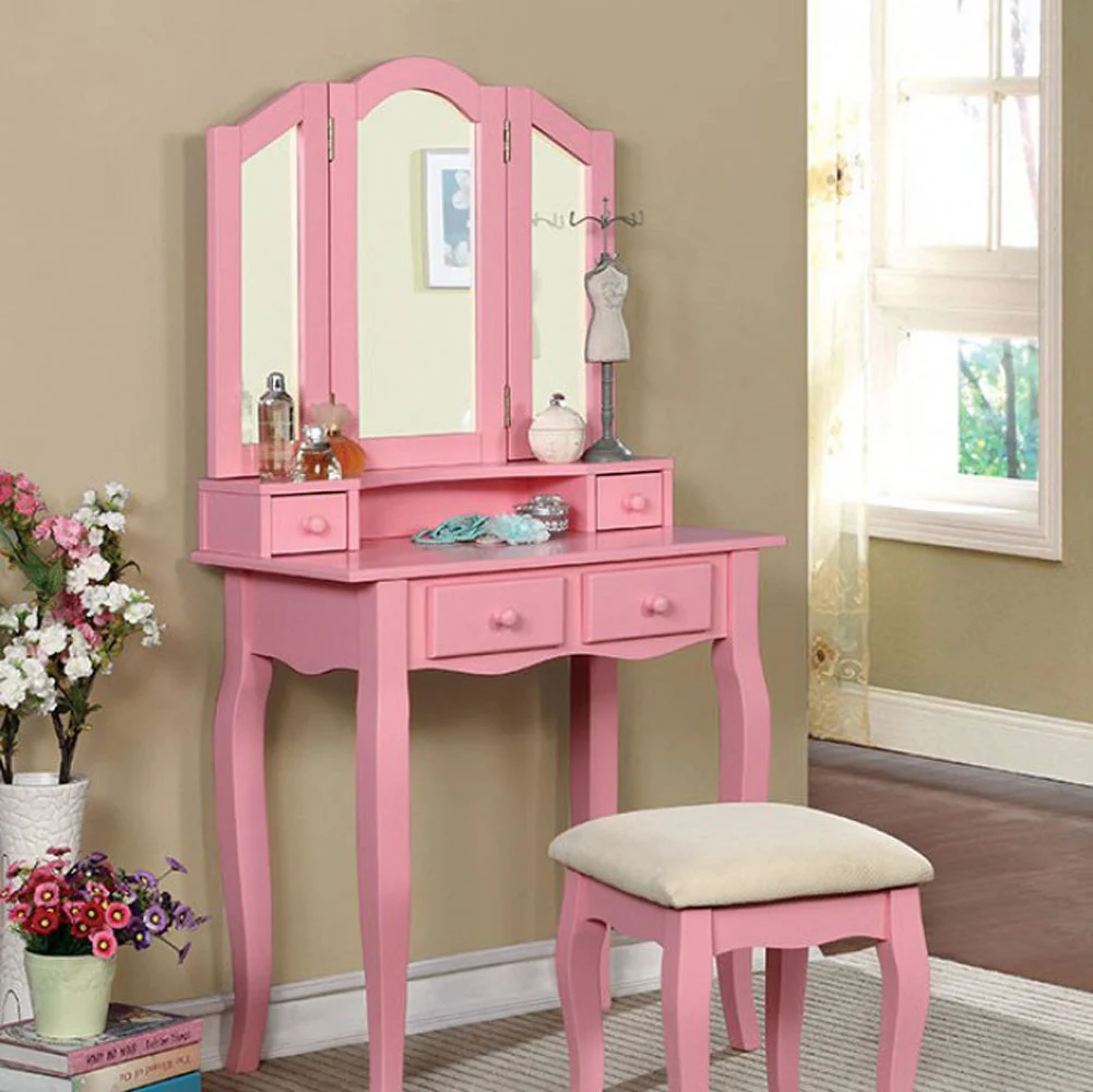 Benzara Janelle Transitional Vanity, Pink