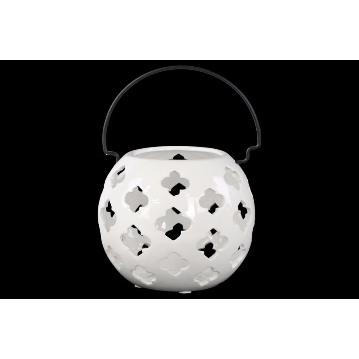 Porcelain Spherical Lantern with Cutout Design Large White Benzara