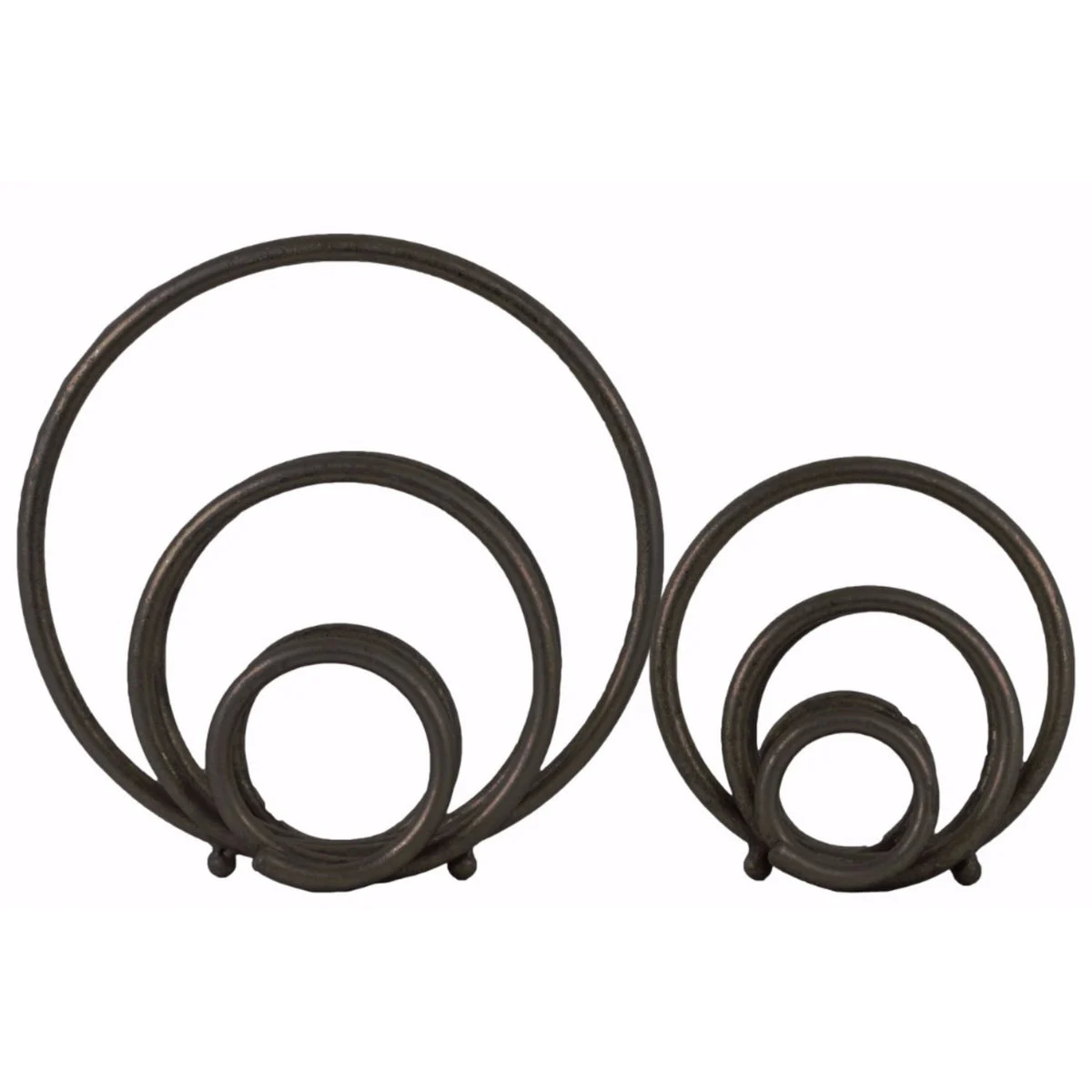 Metal Round Abstract Design Sculpture Set of 2 Black Benzara