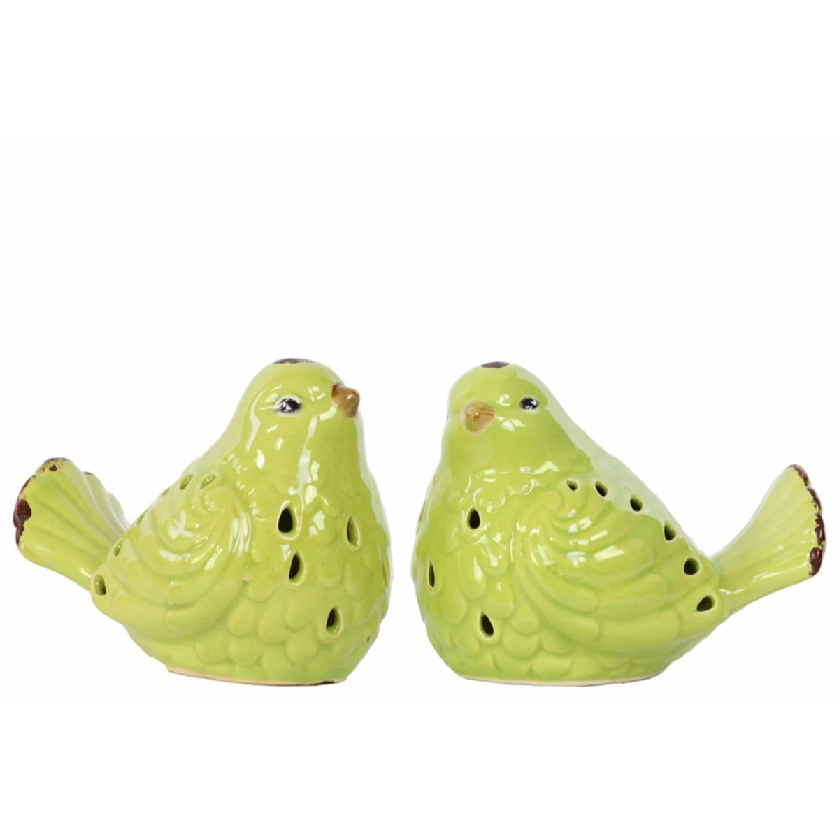 Bird Figurine with Cutout Design Assortment of Two Green Benzara