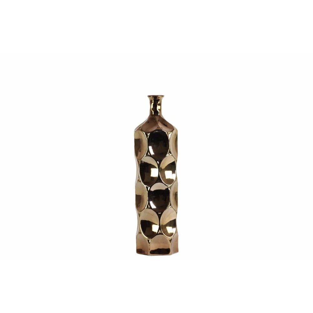 Round Bottle Vase Dimpled Medium Copper Benzara