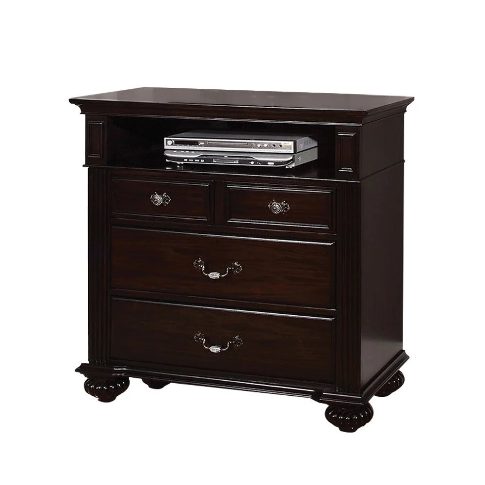 Benzara Transitional Style Wooden Media Chest, Dark Walnut Brown