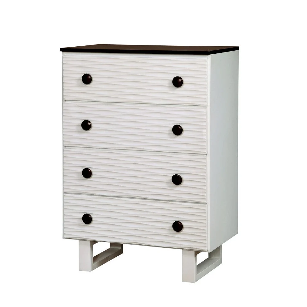Benzara Wave Textured Wooden Chest in White and Dark Walnut Brown