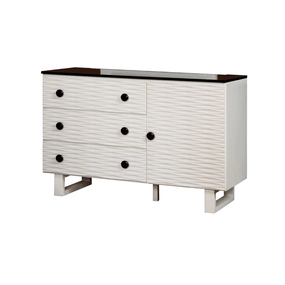 Benzara Splendid Contemporary Style Wooden Dresser, Dark Walnut and White