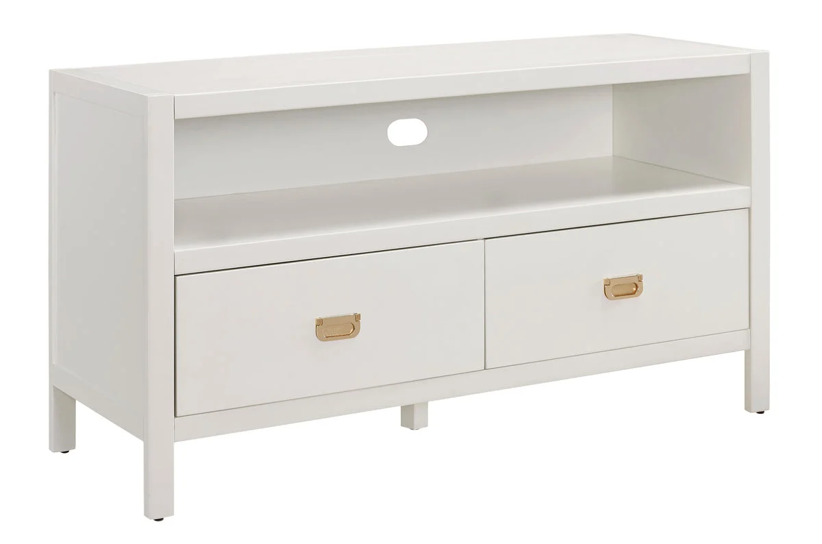 Benzara Wooden Media Center with Two Drawers and Open Shelf, White