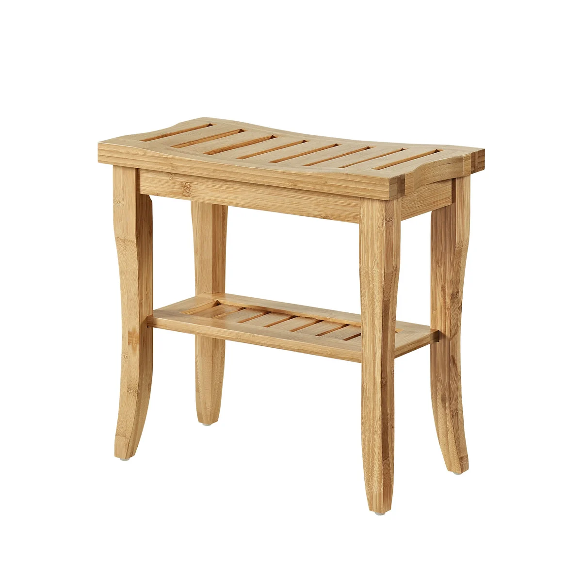 Benzara Bamboo Stool with Slated Top and Open Bottom Shelf, Brown