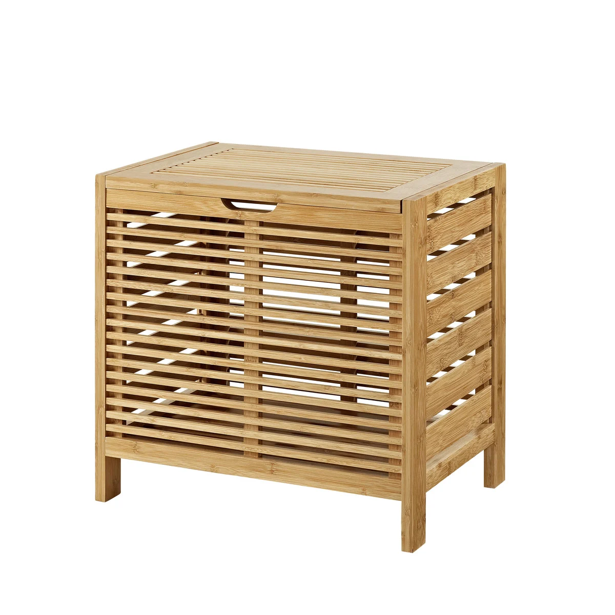 Benzara Slated Design Bamboo Hamper with Spacious Storage and Hinge Lid, Brown