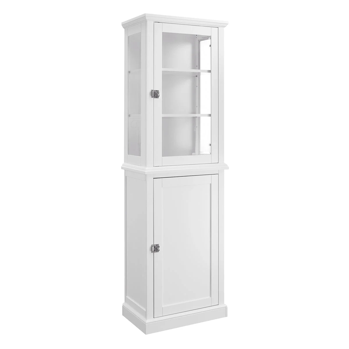 Benzara Free Standing Wood and Glass Cabinet with Spacious Storage, White
