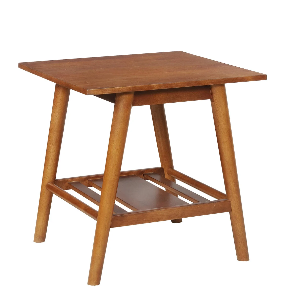 Benzara 22 inch Wooden End Table with Slatted Open Shelf, Brown