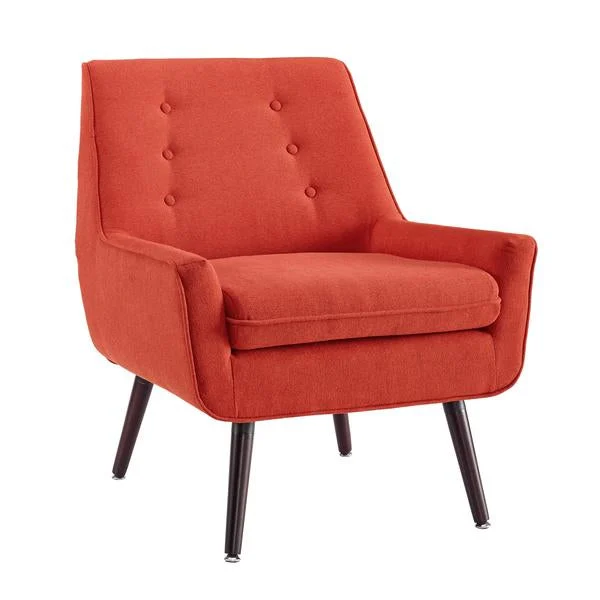 Benzara BM144312 Fabric Upholstered Button Tufted Wooden Chair, Red and Brown
