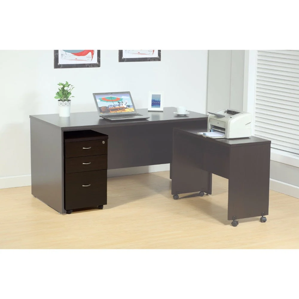 Benzara 27 inch 3 Drawer Wooden File Cabinet with Wheels, Brown