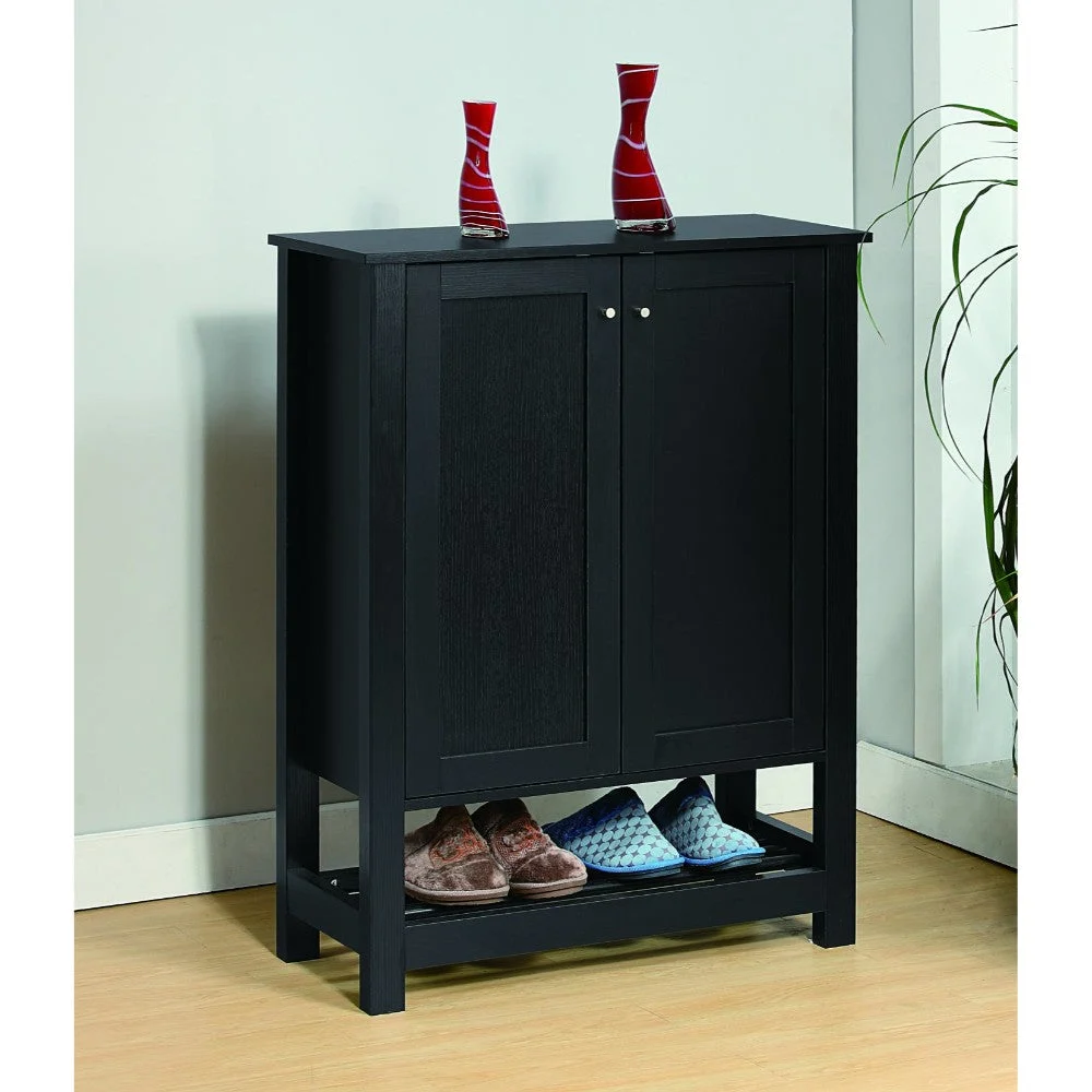 Benzara Contemporary Shoe Cabinet with Rack Shelf, Black