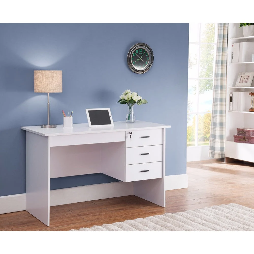 Benzara Modern office Desk with Three Locking Drawers, White