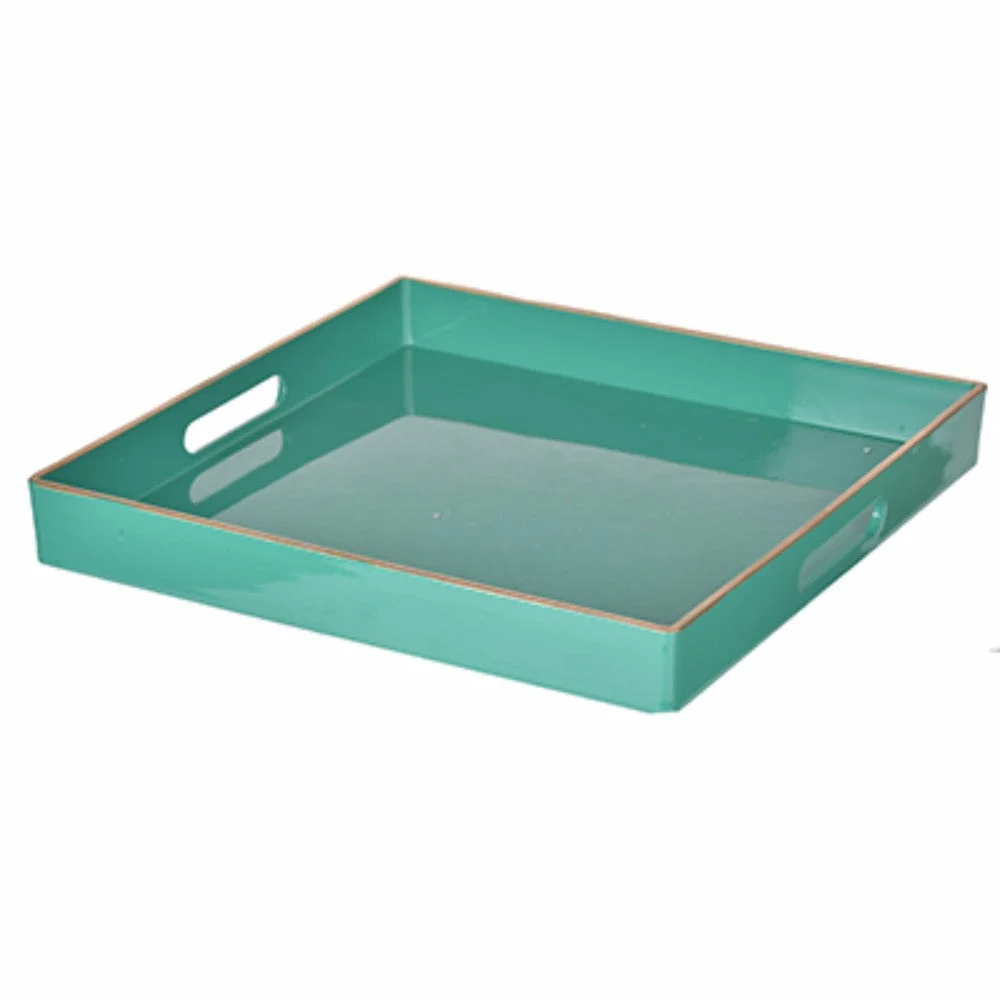 Benzara Mimosa Square Tray with Cutout Handles, Green