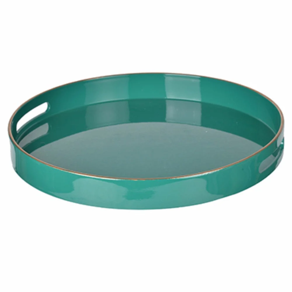 Benzara Mimosa Round Tray with Cutout Handles, Green