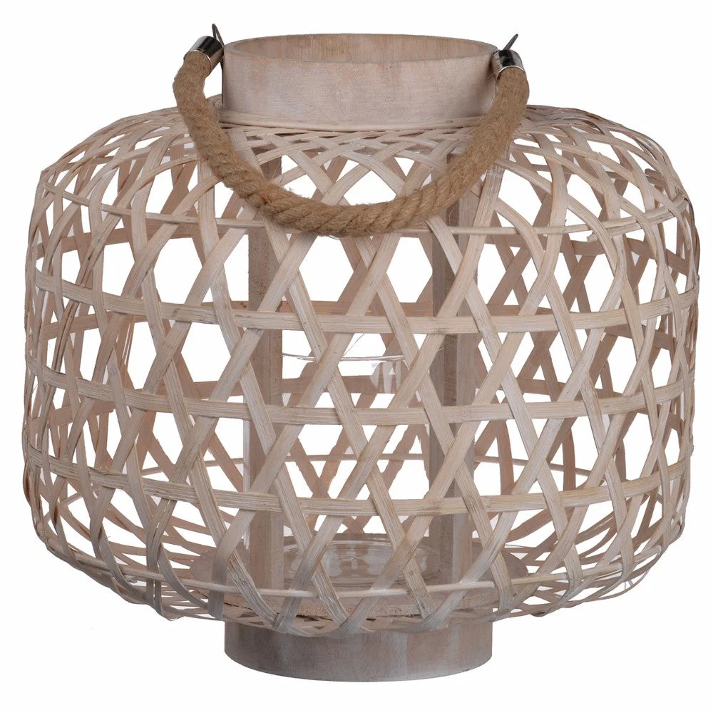 Benzara Basket Styled Beautiful Coconino Wood Lattice Lantern Round