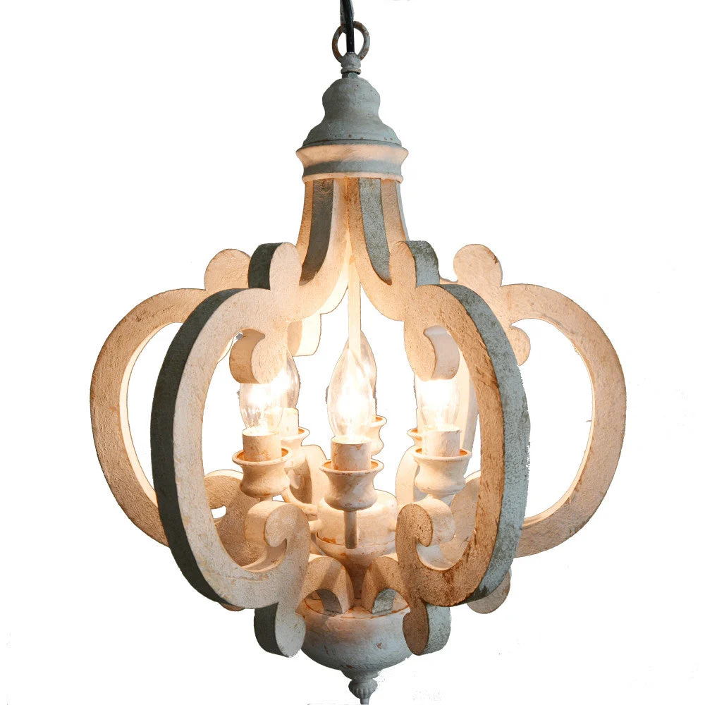 Benzara Antiqued Wood and Metal Chandelier, White