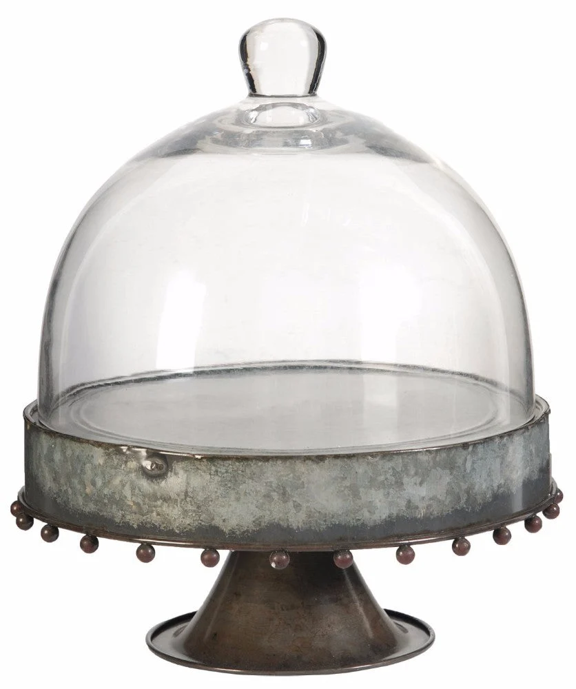 Benzara Well Designed Pedestal Plate with Glass Dome, Large