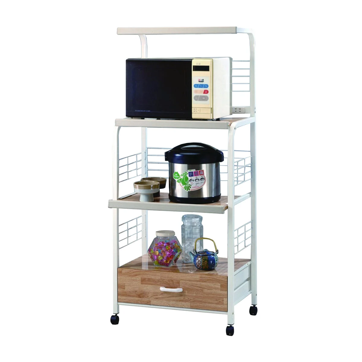Benzara Commodious Kitchen Shelf On Casters, White
