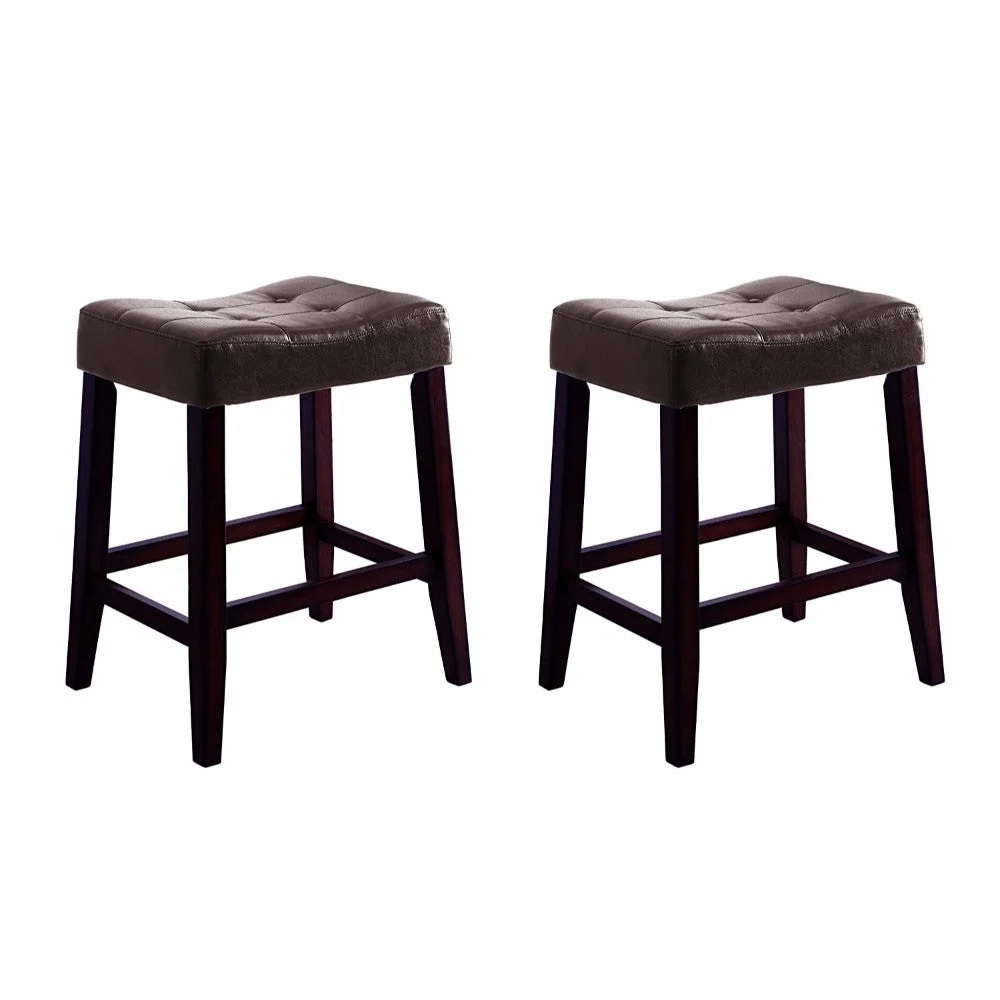Benzara Stylish Wooden Saddle Chair Script, Brown, Set of 2