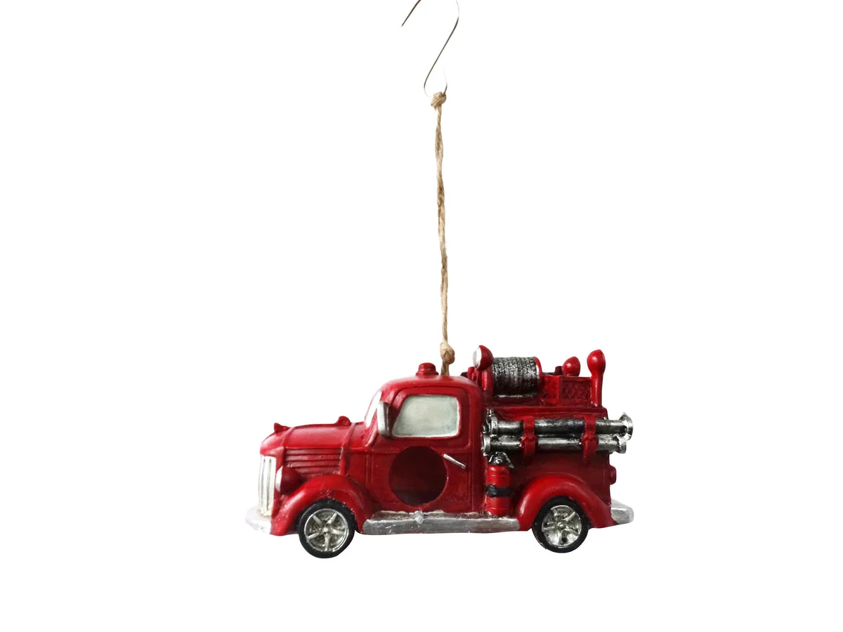 Benzara Hanging Fire Truck Bird House Decor