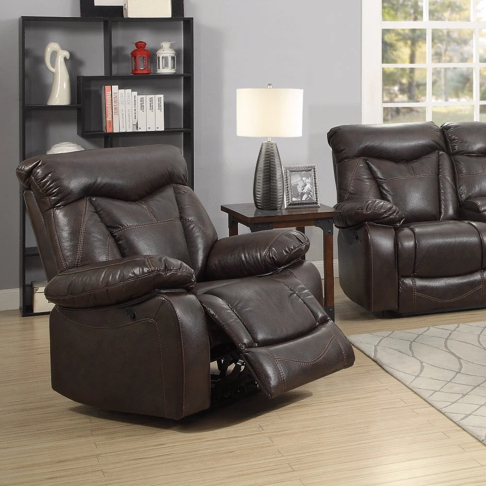 Benzara Splendid Dark Brown Motion Recliner with Pillow Arms
