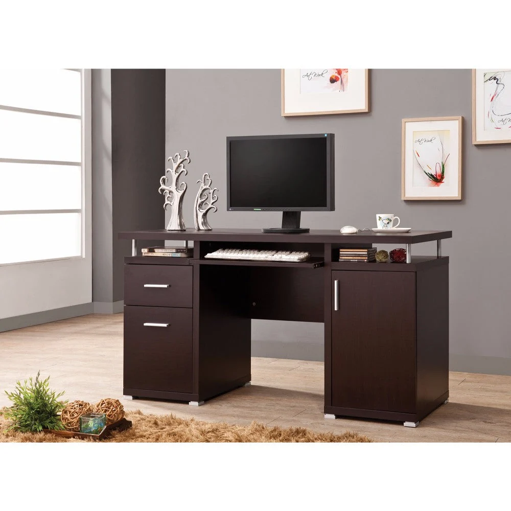 Benzara Luxurious Computer Desk with 2 Drawers and Cabinet, Brown
