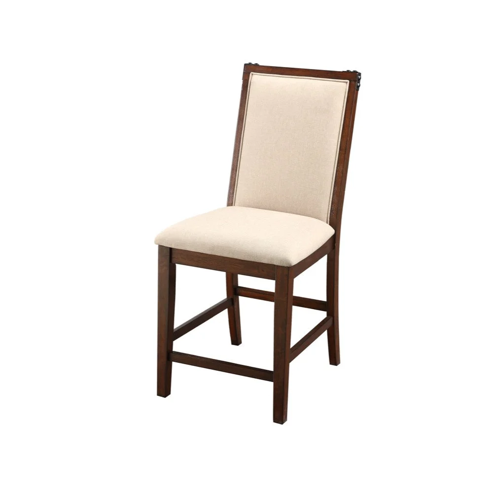 Benzara Rubber Wood High Chair, Brown & Cream, Set of 2