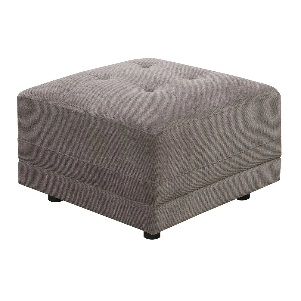Benzara Tufted Seat Square Ottoman in Waffle Suede Gray
